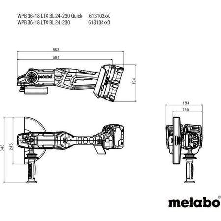 Smerigliatrice angolare a batteria - METABO - WPB 36-18 LTX BL 24-230 Quick - 18 V - Taglio calcestruzzo - 77 mm
