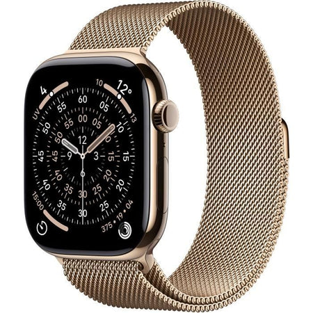 Apple Watch Series 11 GPS + Cellular - 46 mm - Cassa in titanio color oro - Cinturino in maglia milanese color oro - M/L