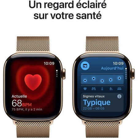 Apple Watch Series 11 GPS + Cellular - 46 mm - Cassa in titanio color oro - Cinturino in maglia milanese color oro - M/L