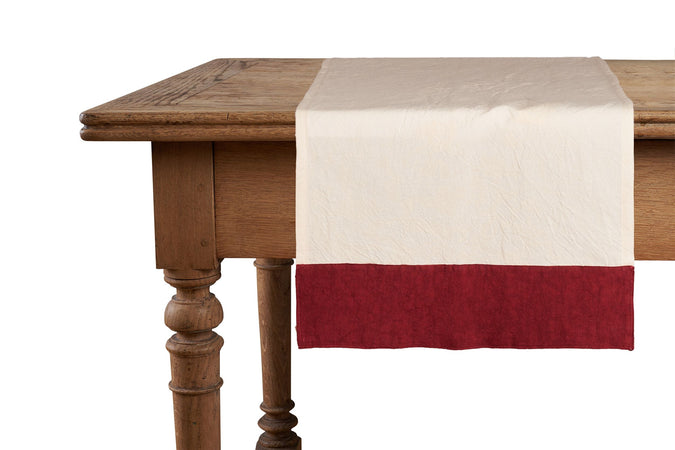 Runner in misto lino  con elegante bordo applicato made in italy  NATURALE/BORDEAUX