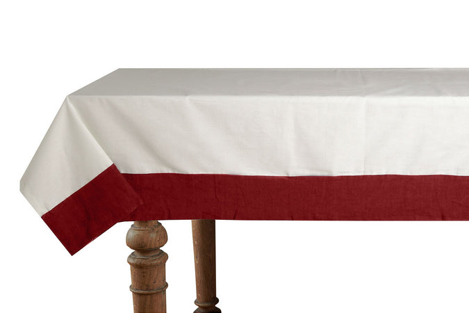 Tovaglia in misto lino con elegante bordo applicato made in italy NATURALE/BORDEAUX