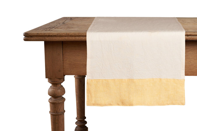 Runner in misto lino  con elegante bordo applicato made in italy  NATURALE/GIALLO PASTELLO