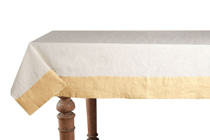 Tovaglia in misto lino con elegante bordo applicato made in italy NATURALE/GIALLO PASTELLO