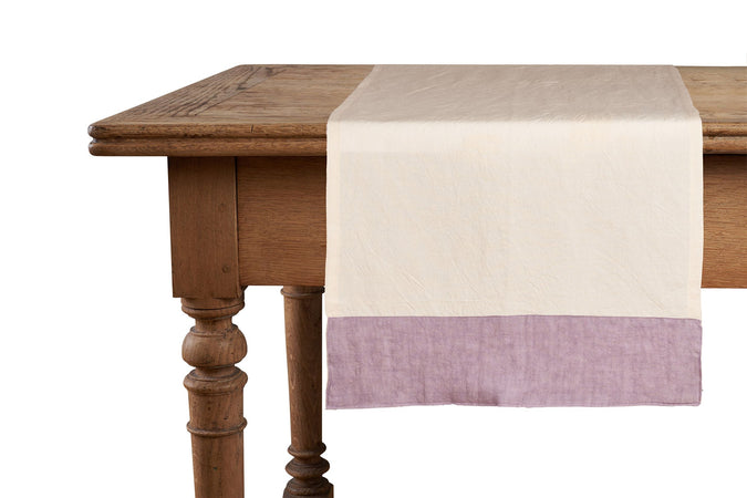 Runner in misto lino  con elegante bordo applicato made in italy  NATURALE/GLICINE