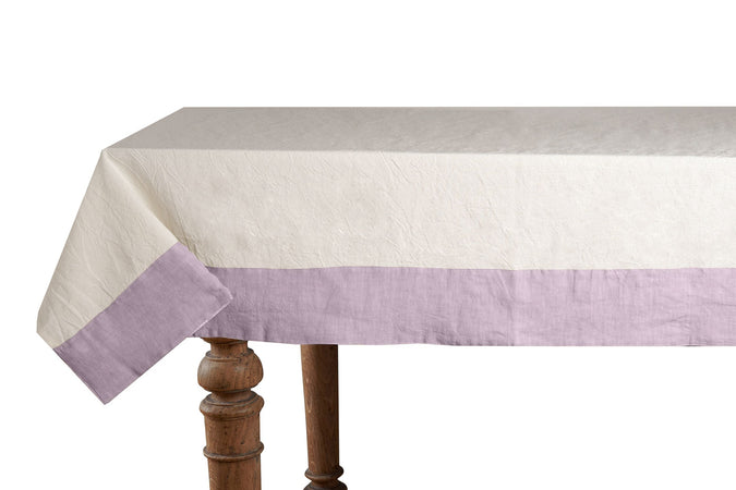 Tovaglia in misto lino con elegante bordo applicato made in italy NATURALE/GLICINE