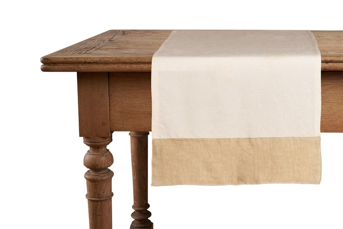 Runner in misto lino  con elegante bordo applicato made in italy  NATURALE/SABBIA