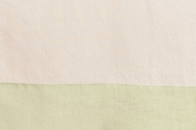 Runner in misto lino  con elegante bordo applicato made in italy  NATURALE/VERDE MENTA