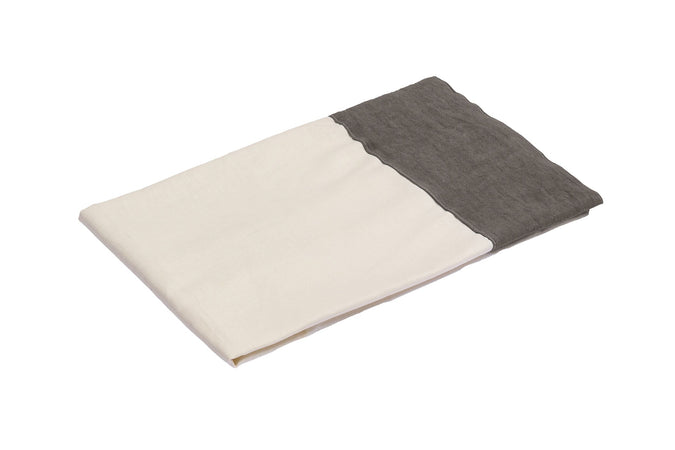 Tovaglia in misto lino con elegante bordo applicato made in italy NATURALE/ANTRACITE