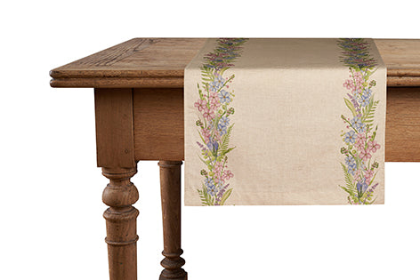Runner da tavola in misto lino stampa floreale fiori morbido resistente elegante made in italy  FIORI DI CAMPO - Vanita di raso