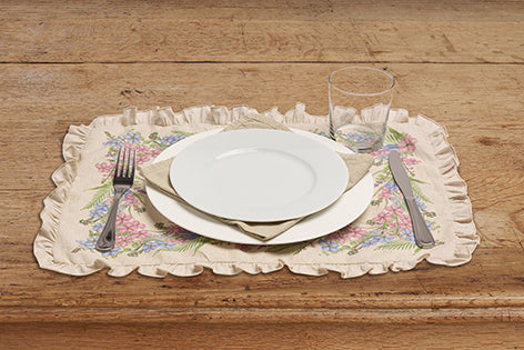 Set di 2 tovagliette americane colazione con decorazione frou frou coppia tovagliette 35 X 50 CM in misto lino stampa floreale fiori  morbide resistenti eleganti made in italy FIORI DI CAMPO