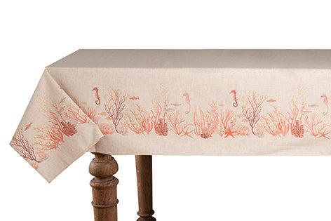 Tovaglia in misto lino stampato morbida resistente elegante made in italy FONDO MARINO ROSSO - Vanita di raso