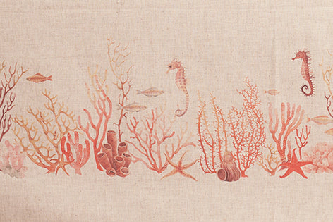 Tovaglia in misto lino stampato morbida resistente elegante made in italy FONDO MARINO ROSSO - Vanita di raso