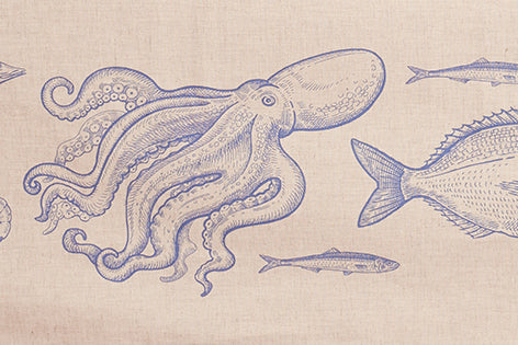 Tovaglia in misto lino stampato morbida resistente elegante made in italy MARE BLU - Vanita di raso