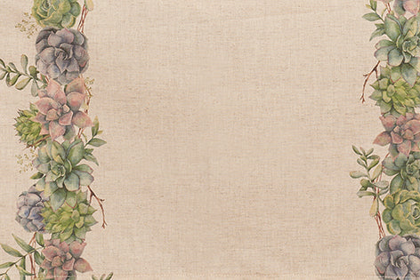 Runner da tavola in misto lino stampa floreale fiori morbido resistente elegante made in italy  SUCCULENTE - Vanita di raso