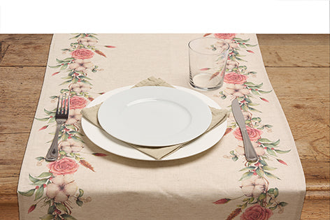 Runner da tavola in misto lino stampa floreale fiori morbido resistente elegante made in italy  FIOR DI COTONE - Vanita di raso