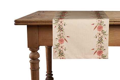 Runner da tavola in misto lino stampa floreale fiori morbido resistente elegante made in italy  FIOR DI COTONE - Vanita di raso