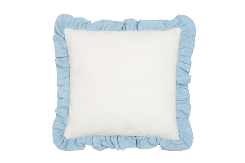 Cuscino Arredo con Frou Frou in misto lino Made in Italy  NATURALE/AZZURRO
