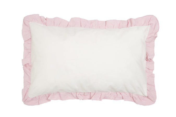 Federa con Frou Frou in misto lino Made in Italy  NATURALE/ROSA