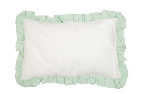Federa con Frou Frou in misto lino Made in Italy  NATURALE/VERDE DELICATO