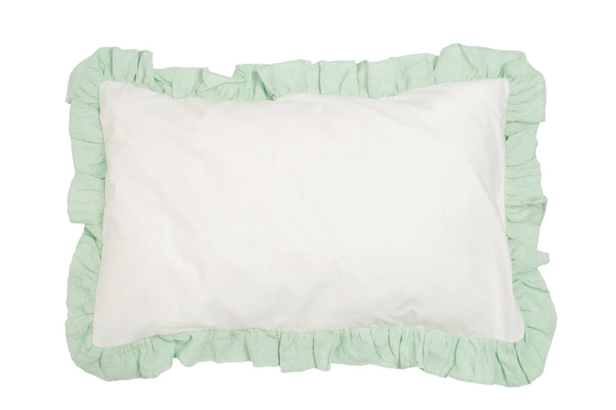 Federa con Frou Frou in misto lino Made in Italy  NATURALE/VERDE DELICATO