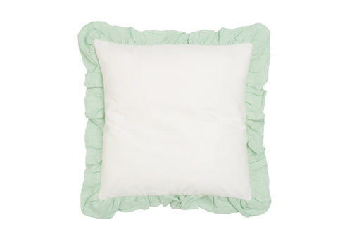 Cuscino Arredo con Frou Frou in misto lino Made in Italy  NATURALE/VERDE DELICATO