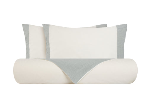 Set copripiumino federe parure copripiumino misto lino Made in Italy NATURALE/GRIGIO