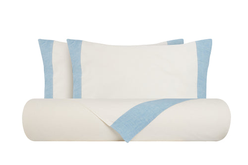 Parure Letto Federe Misto Lino Made in Italy NATURALE/AZZURRO
