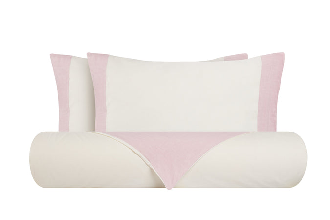 Set copripiumino federe parure copripiumino misto lino Made in Italy NATURALE/ROSA