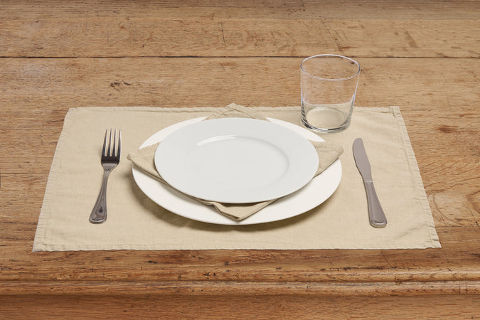 Set di 2 tovagliette americane colazione coppia tovagliette 35 X 50 CM in misto lino tinta unita morbide resistenti eleganti made in italy SABBIA