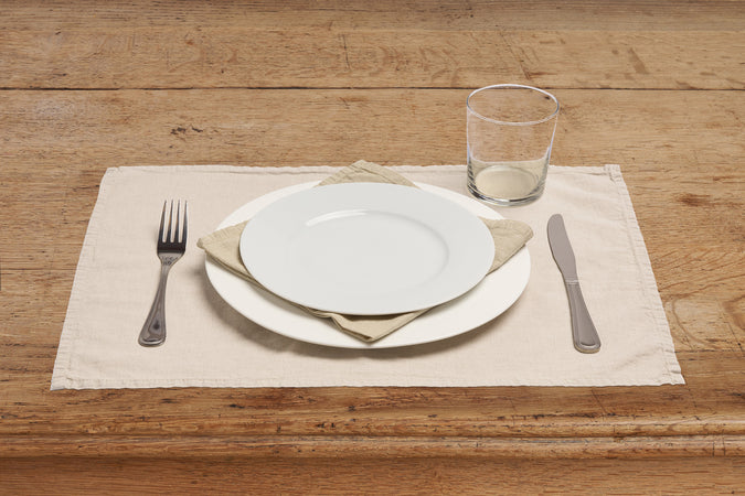 Set di 2 tovagliette americane colazione coppia tovagliette 35 X 50 CM in misto lino tinta unita morbide resistenti eleganti made in italy NATURALE MELANGE