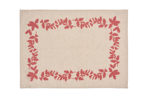Set di 2 tovagliette americane natalizie coppia tovagliette 35 X 50 CM in misto lino decoro natale morbide resistenti made in italy AGRIFOGLIO ROSSO - Vanita di raso