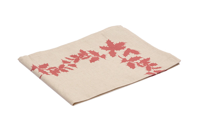 Set di 2 tovagliette americane natalizie coppia tovagliette 35 X 50 CM in misto lino decoro natale morbide resistenti made in italy AGRIFOGLIO ROSSO - Vanita di raso