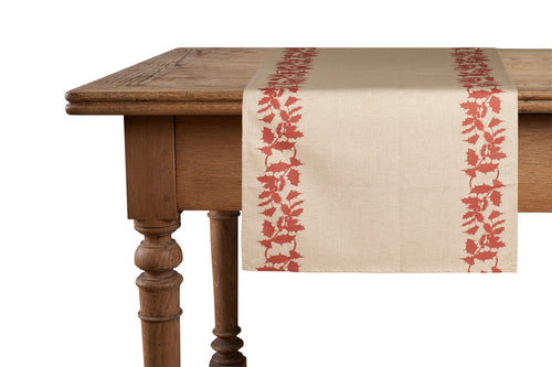 Runner da tavola feste natale natalizia in misto lino decoro natale natalizio morbido resistente elegante made in italy AGRIFOGLIO ROSSO - Vanita di raso