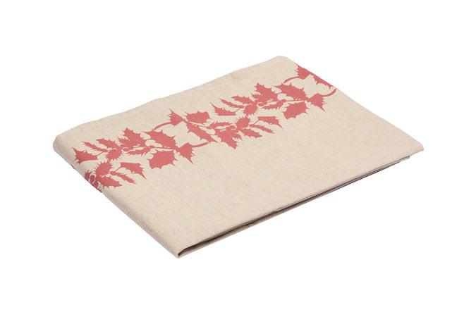 Runner da tavola feste natale natalizia in misto lino decoro natale natalizio morbido resistente elegante made in italy AGRIFOGLIO ROSSO - Vanita di raso