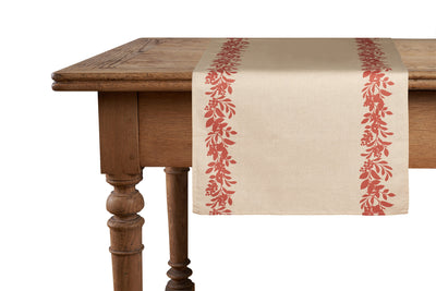 Runner da tavola feste natale natalizia in misto lino decoro natale natalizio morbido resistente elegante made in italy BACCHE ROSSE - Vanita di raso