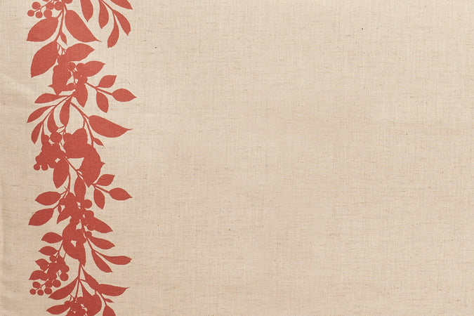 Runner da tavola feste natale natalizia in misto lino decoro natale natalizio morbido resistente elegante made in italy BACCHE ROSSE - Vanita di raso