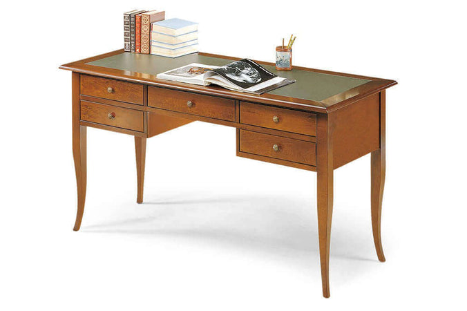 DARWIN - scrittoio piano in pelle in legno massello 150x75x81 Tinta noce