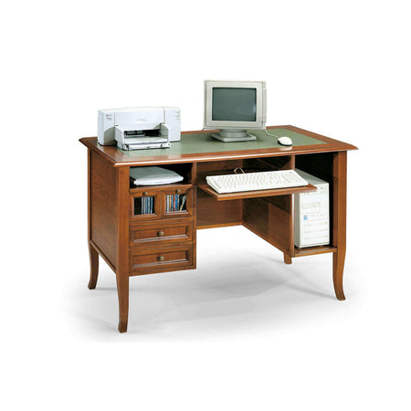 DAVID - scrittoio piano in pelle in legno massello 130x75x81 Tinta noce