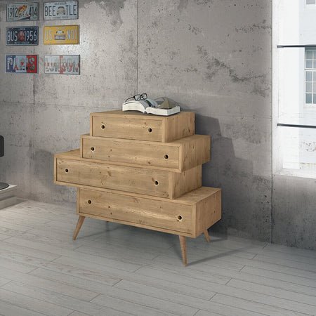 BRUCE - cassettiera in abete spazzolato 110x45x95 Marrone
