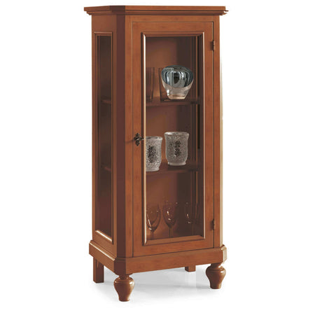 JASMINE - credenza con vetrina in legno massello 60x40x131 Tinta noce