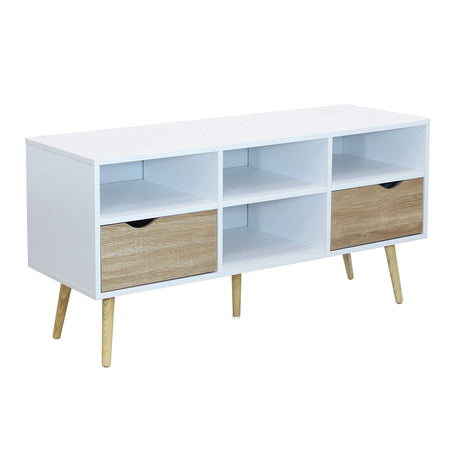 Madia porta TV con 2 cassetti e mensole, mobile basso guide in metallo h 58 cm