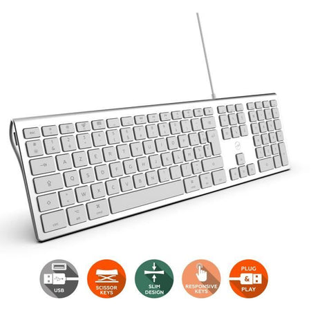 MOBILITY LAB ML304304 - Tastiera cablata Touch Design con 2 USB per Mac - AZERTY - Bianca e argento