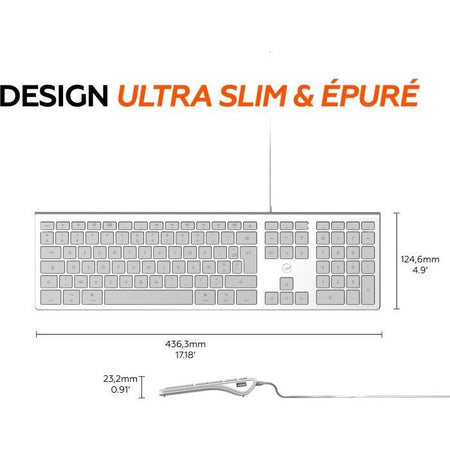 MOBILITY LAB ML304304 - Tastiera cablata Touch Design con 2 USB per Mac - AZERTY - Bianca e argento