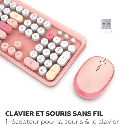 Combo tastiera + mouse wireless - MOBILITY LAB - Colore puro - Rosa - Design ergonomico - Digitazione discreta