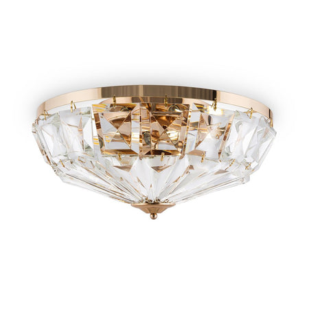 Plafoniera Contemporanea Facet Metallo Oro 6 Luci Diffusori Vetro