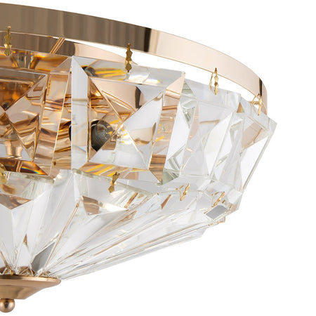 Plafoniera Contemporanea Facet Metallo Oro 6 Luci Diffusori Vetro