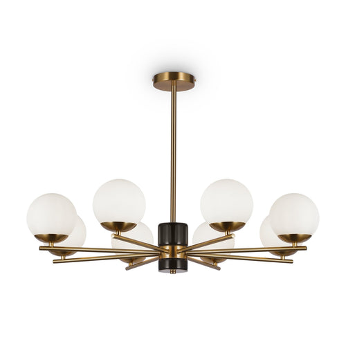 Lampadario A Sospensione Moderno Marble Metallo Ottone Vetro 8 Luci E27 60W