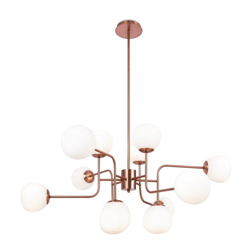 Lampadario Sospensione Erich In Metallo Oro Rosa 12 Luci E Diffusori Bianchi