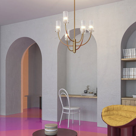 Lampadario Contemporaneo Arco Metallo Ottone 3 Luci Diffusori In Vetro