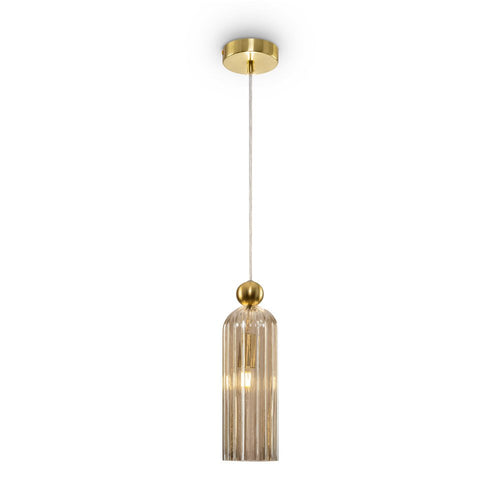 Sospensione Contemporanea Antic Metallo Oro 1 Luci Diffusore In Vetro Cognac